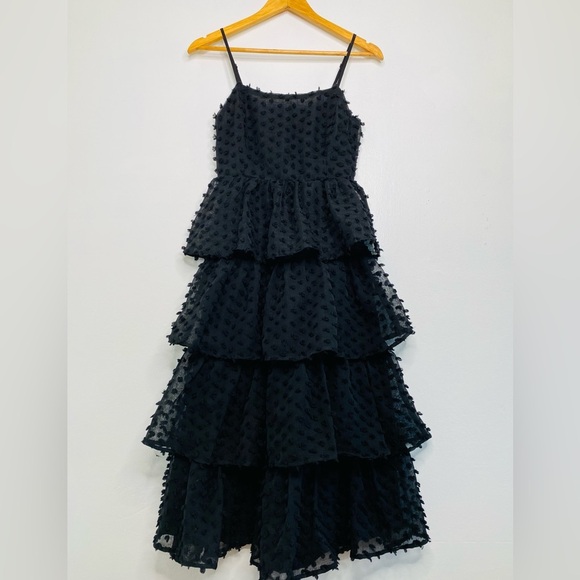 Lulus Flirting with you back Midi Tiered Dress Black Size XS - Picture 7 of 11